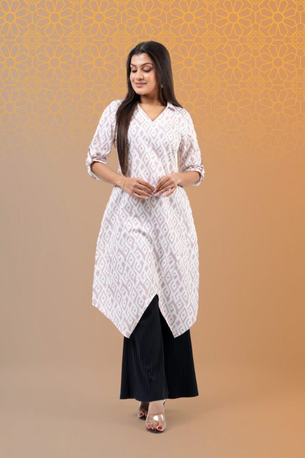 Zigzag Hem Detail Collared Kurta Top - Image 4