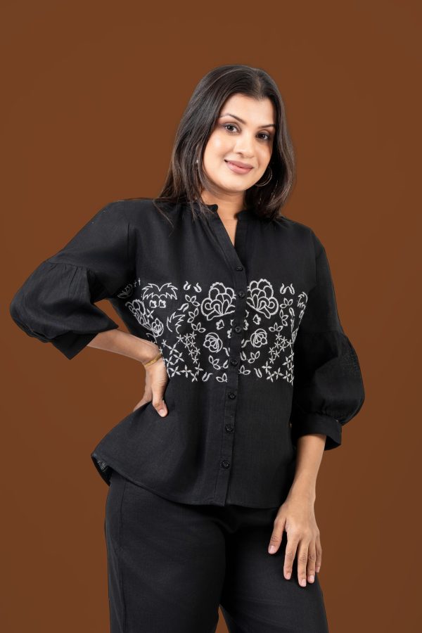 Embroidered Linen Top and Pants Set - Image 2