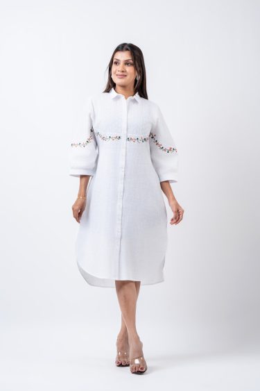 Floral Embroidered Cutlawn-Linen Dress