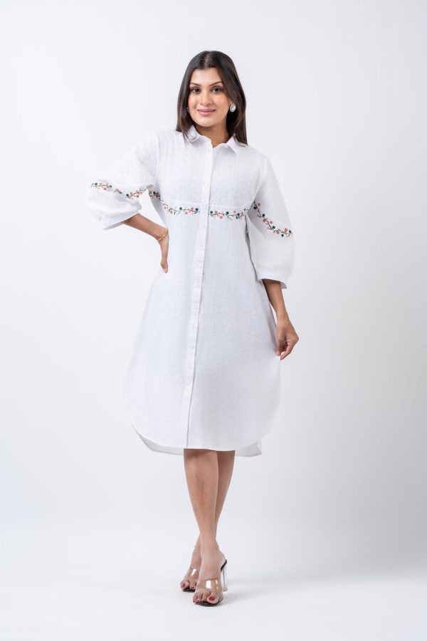Floral Embroidered Cutlawn-Linen Dress - Image 3