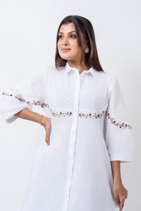 Floral Embroidered Cutlawn-Linen Dress - Image 2
