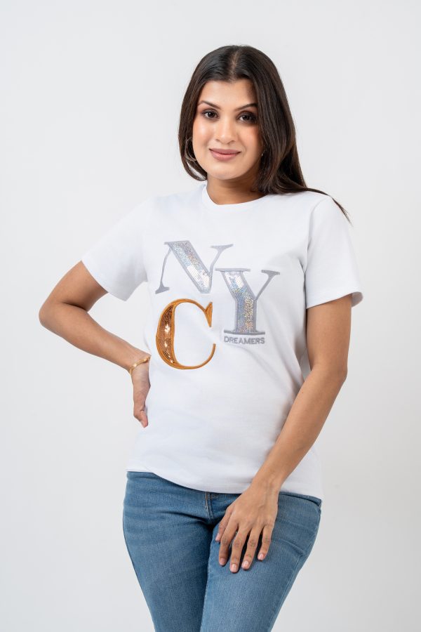 Sequin Letter Design T-shirt - Image 4