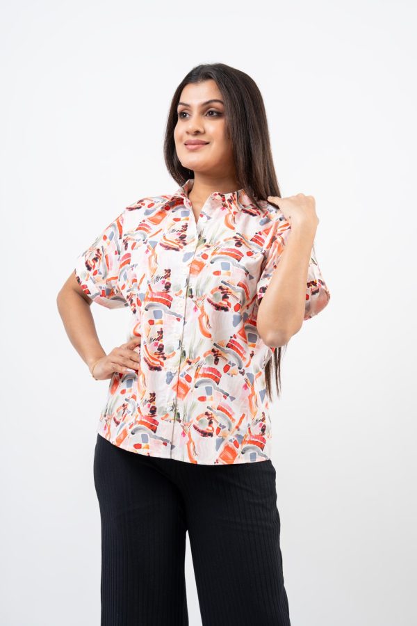 Abstract Printed Button Down Blouse - Image 5
