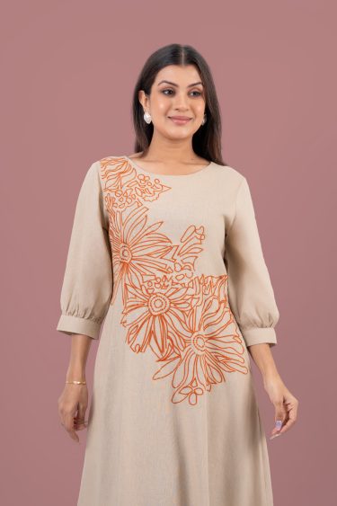 Floral Embroidered Round Neck Maxi Dress