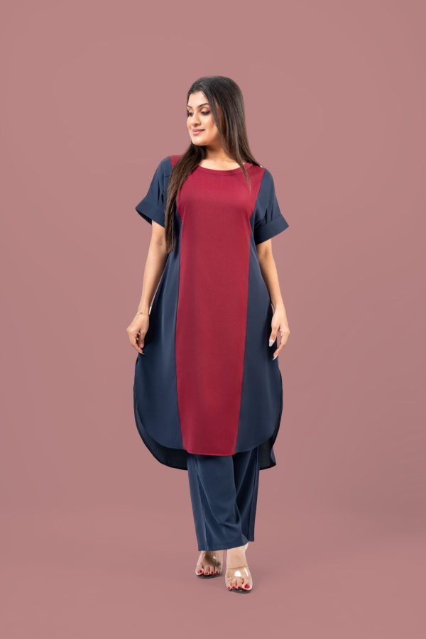 Color Block Short Sleeve Kurta and Pants Set - Image 3