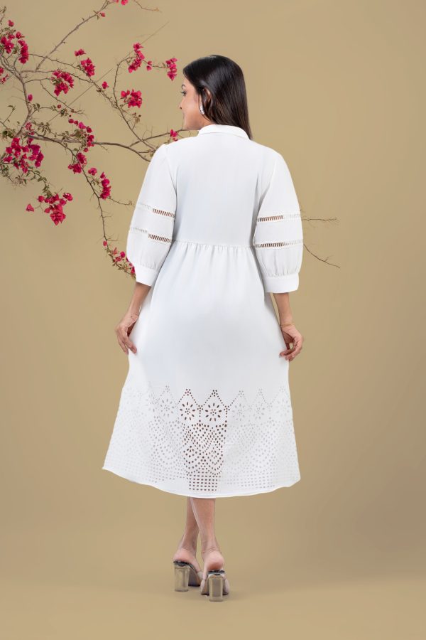 Lace Detail Laser Cut Hem Midi Dress - Image 5