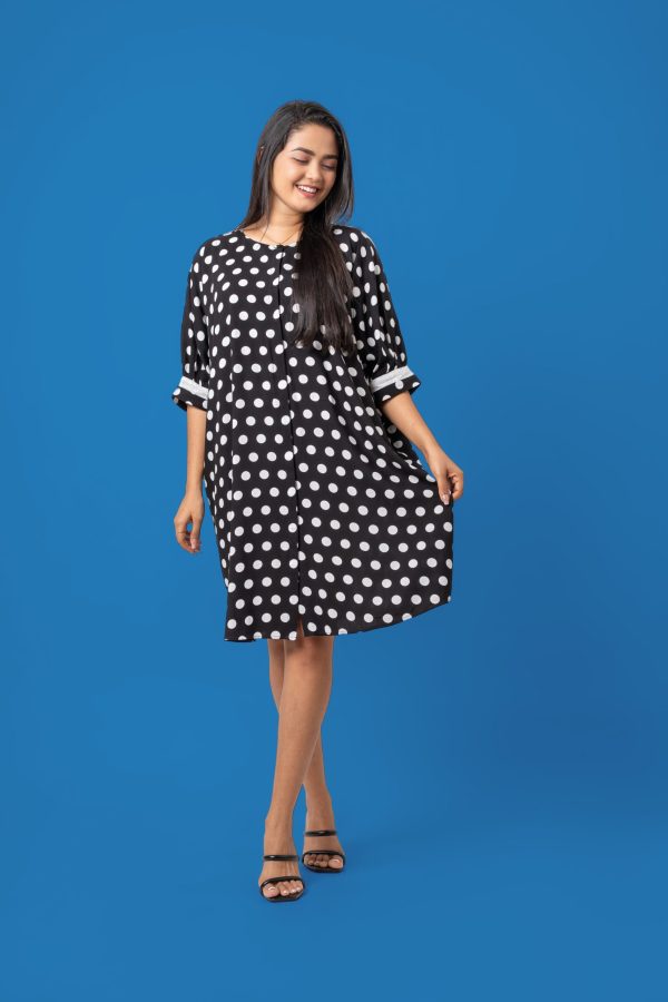 Baggy Lace Detail Sleeved Button-Down Short Dress - Image 2