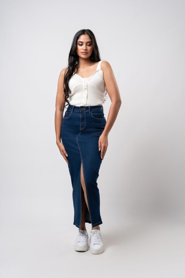 Front Slit Denim Skirt - Image 4