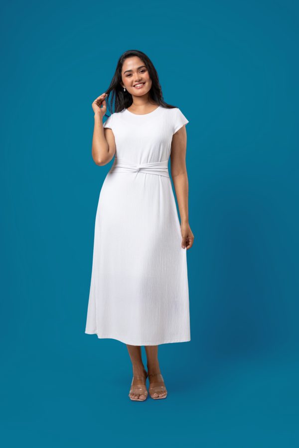 Waist Twist detail Cap Sleeved Midi Dress - Image 4