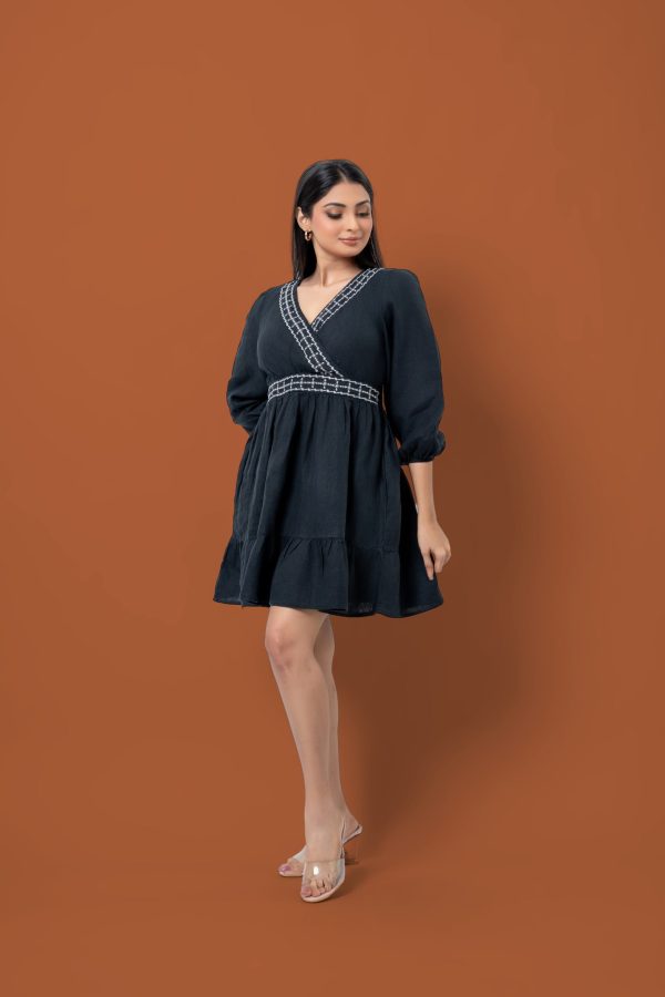 Embroidered Crossover Detail Mini Dress - Image 3