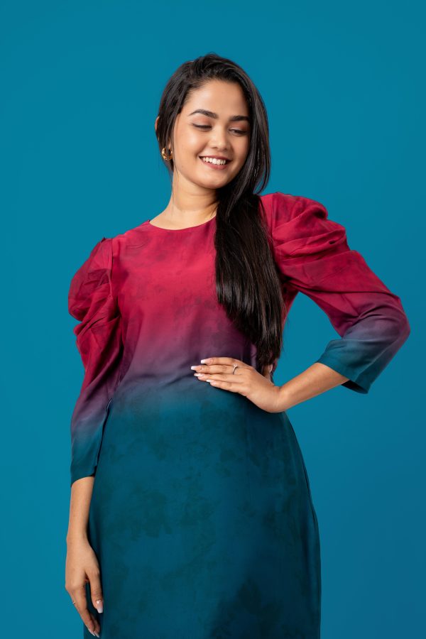 Puff Sleeve Ombré Maxi Dress - Image 4