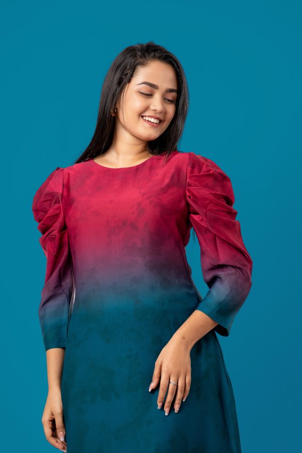 Puff Sleeve Ombré Maxi Dress - Image 3