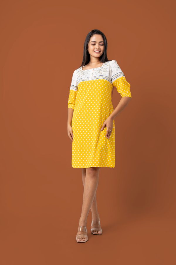 Polka Dot Embroidered Colourblock Short Dress - Image 3