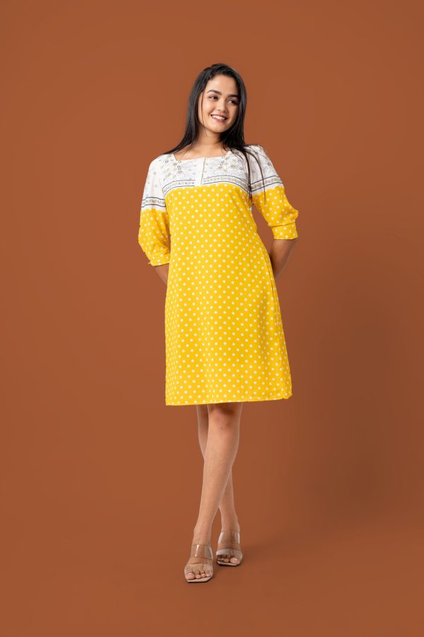 Polka Dot Embroidered Colourblock Short Dress - Image 5