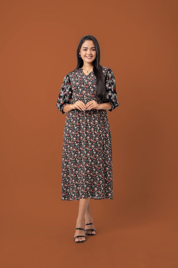 Floral Embroidered Puff Sleeve Maxi Dress - Image 3