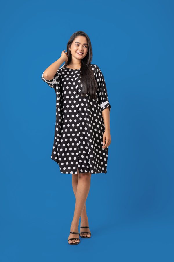 Baggy Lace Detail Sleeved Button-Down Short Dress - Image 3