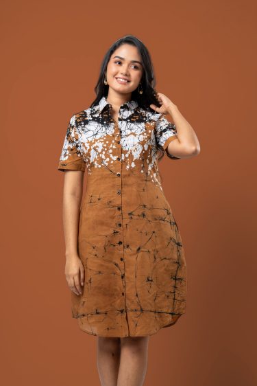 Splatter Patterned Batik Short Shirt Dress