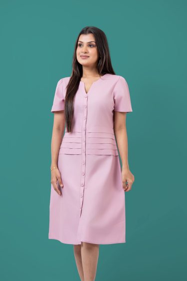 Waist Pleat Detail Button-Down Short Dress
