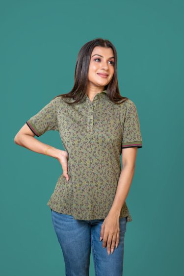 Floral Printed Polo T-Shirt