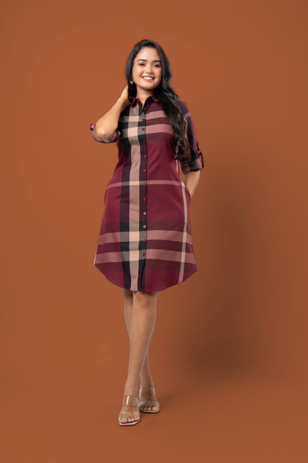 Plaid Patterned Short Shirt Dress - Image 4
