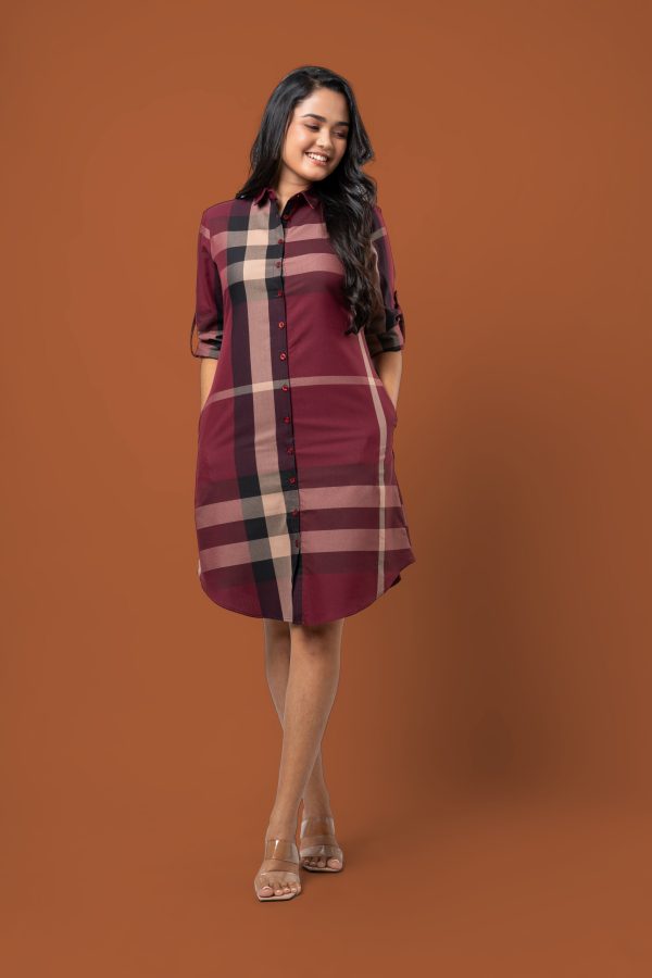 Plaid Patterned Short Shirt Dress - Image 5