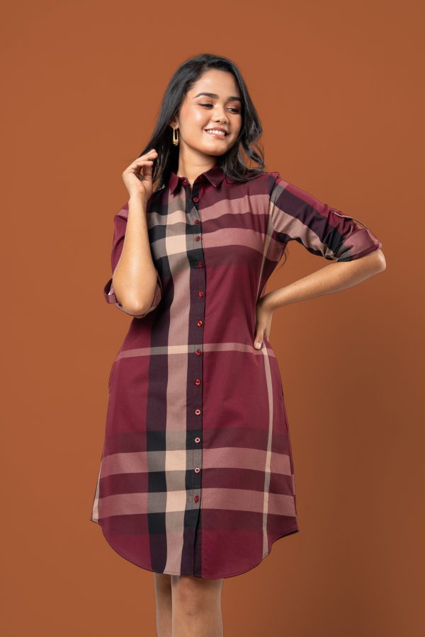 Plaid Patterned Short Shirt Dress - Image 3