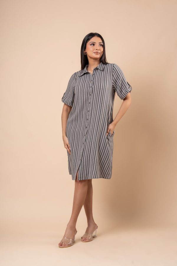 Stripe Patterned Short Shirt Dress - Image 5
