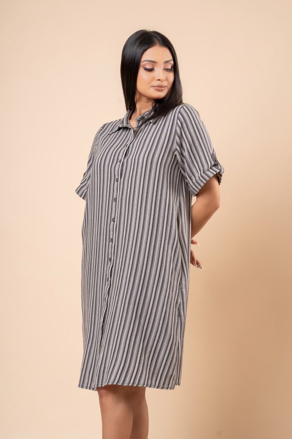 Stripe Patterned Short Shirt Dress - Image 2