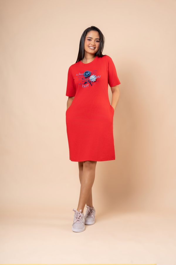 Flower Embellishment Detail Short T-Shirt Dress - Image 3