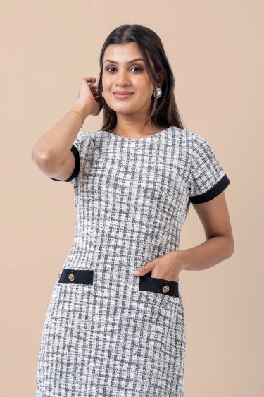 Contrast Detailed Short Tweed Dress