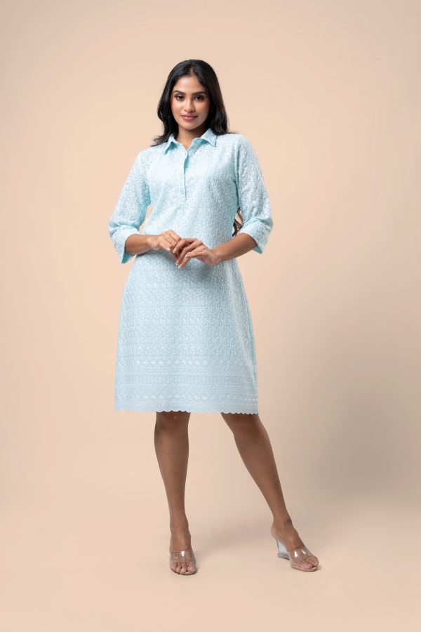 Scallop Hem Short Shirt Dress - Image 3