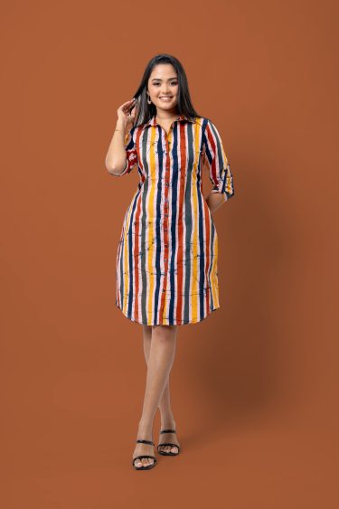 Stripe Patterned Batik Short Shirt Dress
