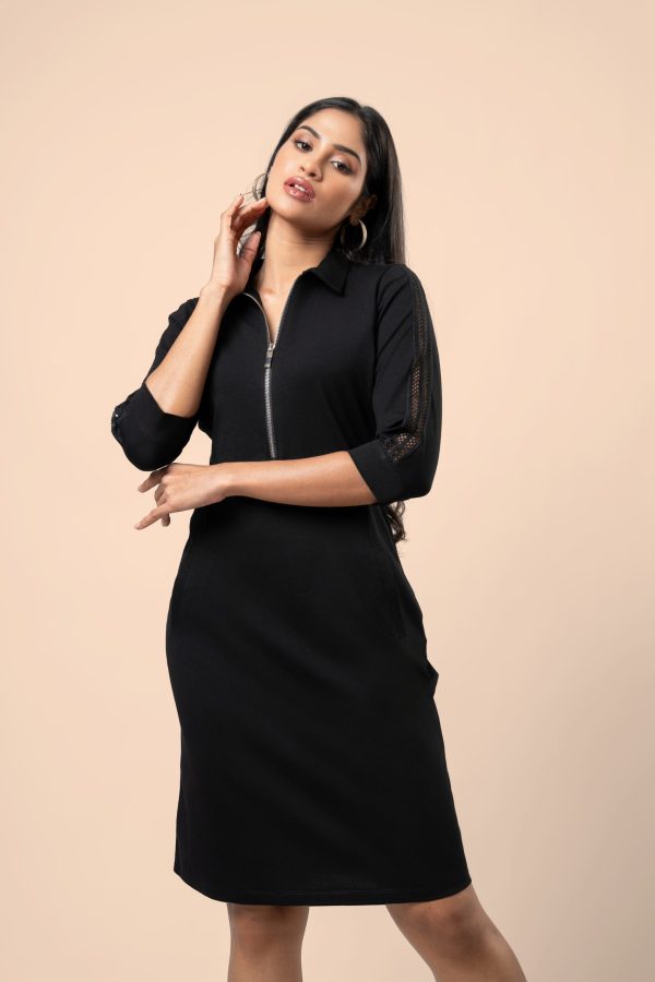 Lace Detailed Zip-Up Short Dress - Image 5