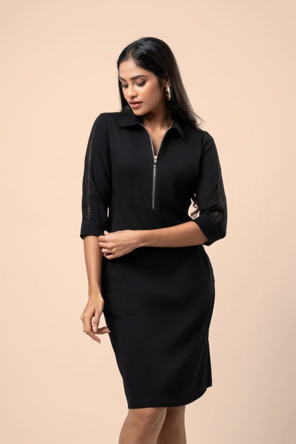 Lace Detailed Zip-Up Short Dress - Image 3