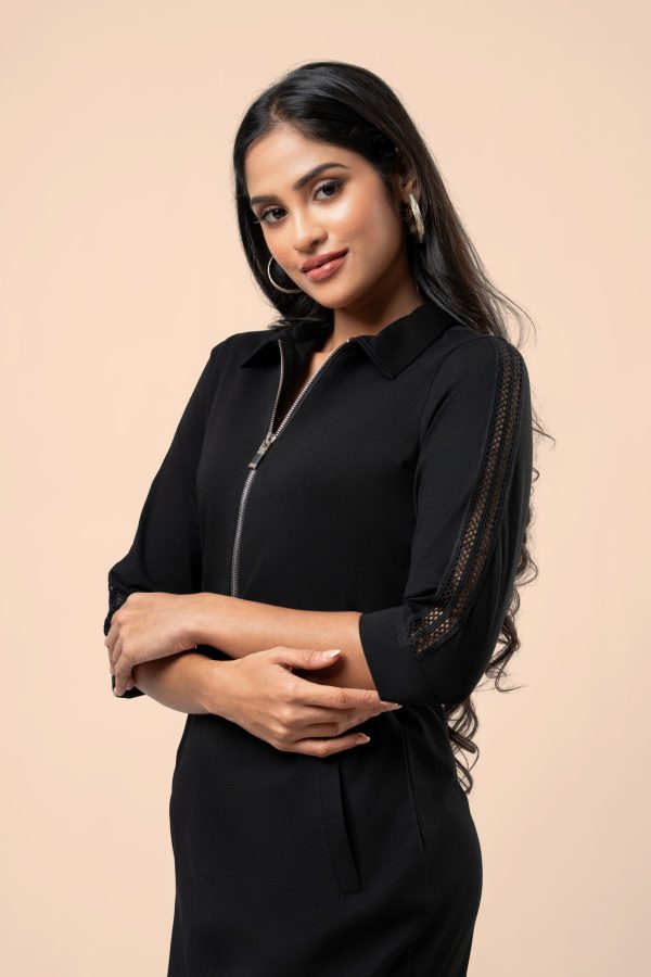 Lace Detailed Zip-Up Short Dress - Image 2