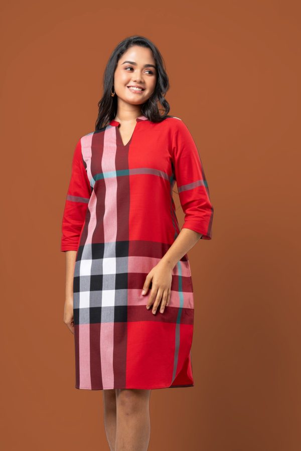 Plaid Patterned Chinese Colllared Short Dress - Image 2