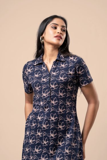 Floral Patterned Short Polo T-Shirt Dress