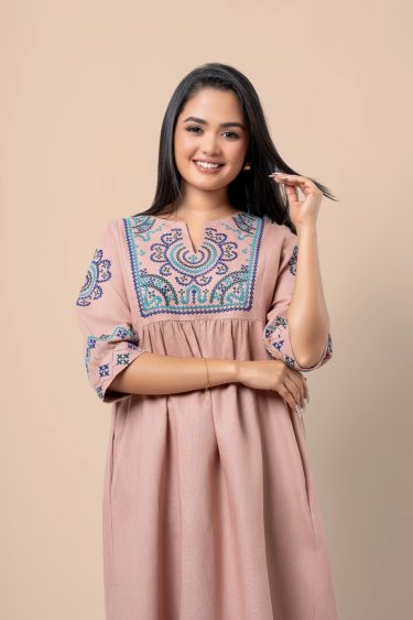 Geometric Embroidered Midi Dress