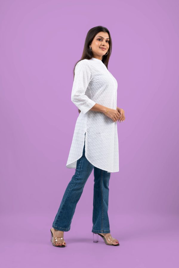 Chinese Collar Curved Hem Kurta Top - Image 4