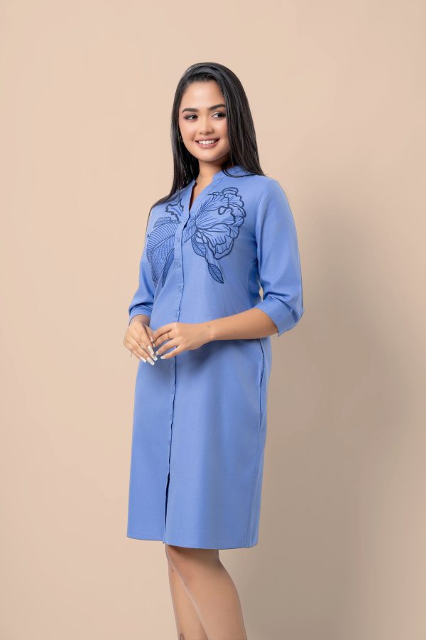 Floral Embroidery Detail Button-Down Short Dress - Image 6