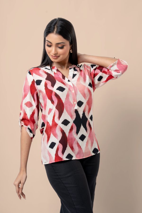 Ikat Patterned Tab Detailed Top - Image 3