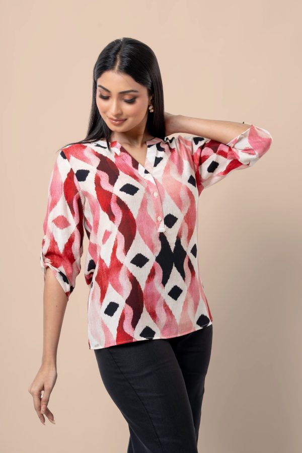 Ikat Patterned Tab Detailed Top - Image 3