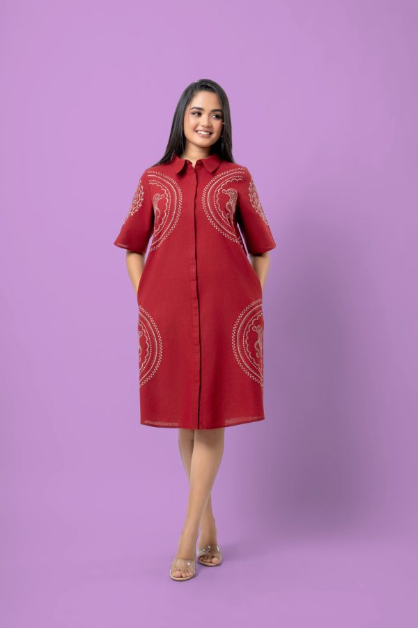 Embroidery Detail Short Shirt Dress - Image 5