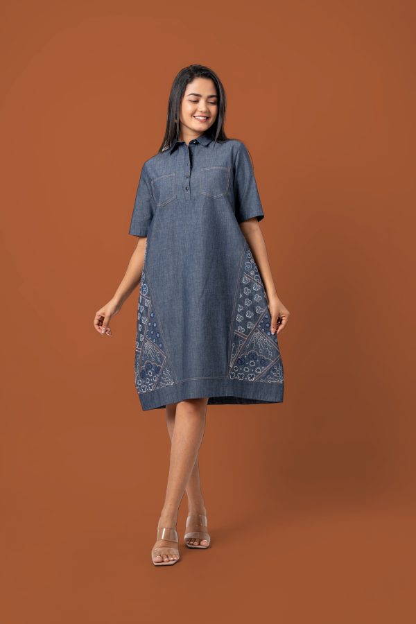 Embroidery Detail Collared Short Dress - Image 2