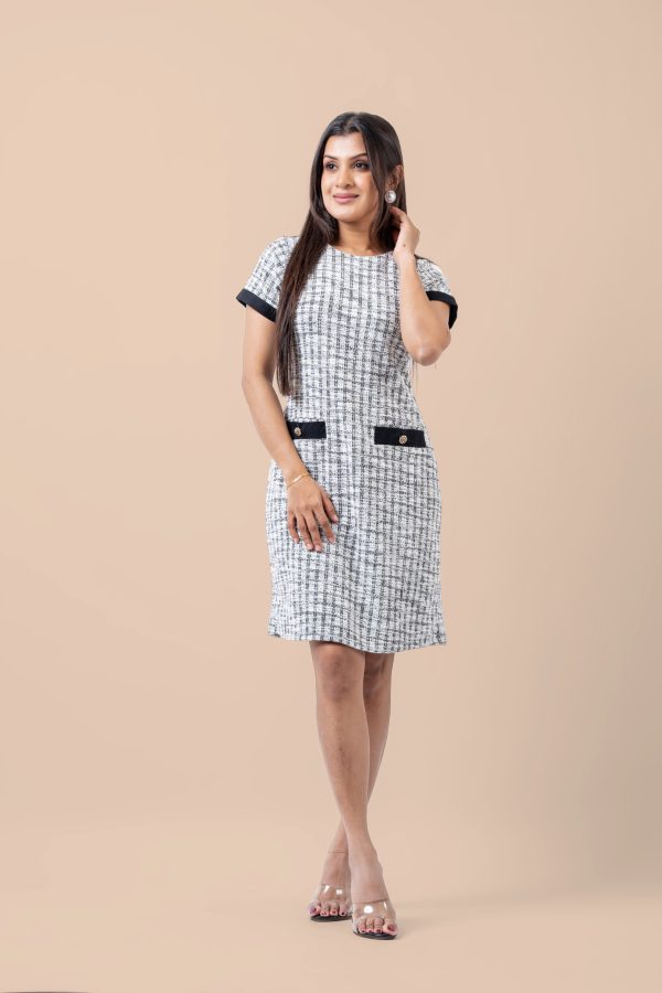 Contrast Detailed Short Tweed Dress - Image 3