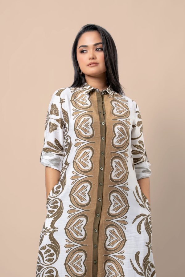 Abstract Botanical Patterned Button-Down Maxi Dress - Image 2