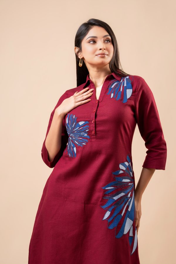 Floral Embroidery Detail Midi Shirt Dress - Image 2