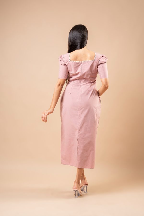 Lace Neckline Detail Puff Sleeve Midi Dress - Image 5