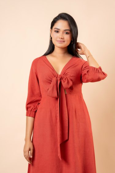 Front Knot Detailed Midi Dress