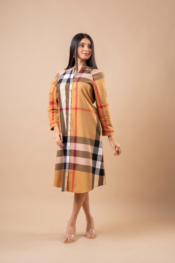 Plaid Patterned Raglan Sleeve Short Dress - Image 3